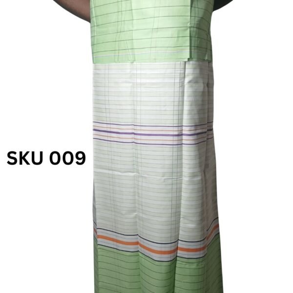 Shucharu Original Handloom Lungi – Premium Soft Cotton Light Green Strip