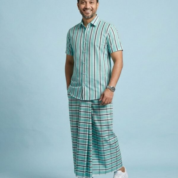 Pest/Black Check Premium Handloom Lungi-Soft, Breathable and Authentic