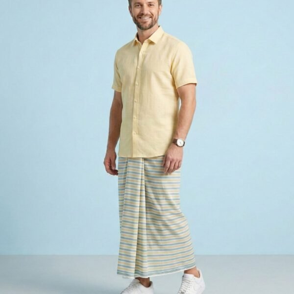 Yellow/Green Strip Premium Handloom Lungi-Soft, Breathable and Authentic