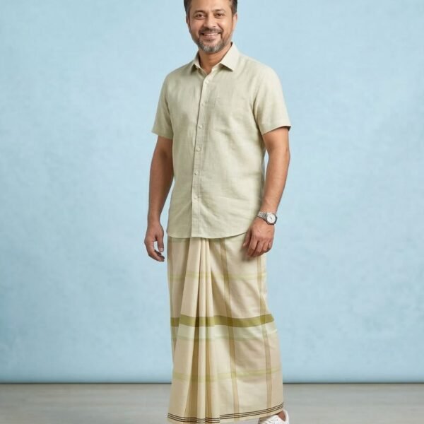 Cream Check Premium Handloom Lungi-Soft, Breathable and Authentic