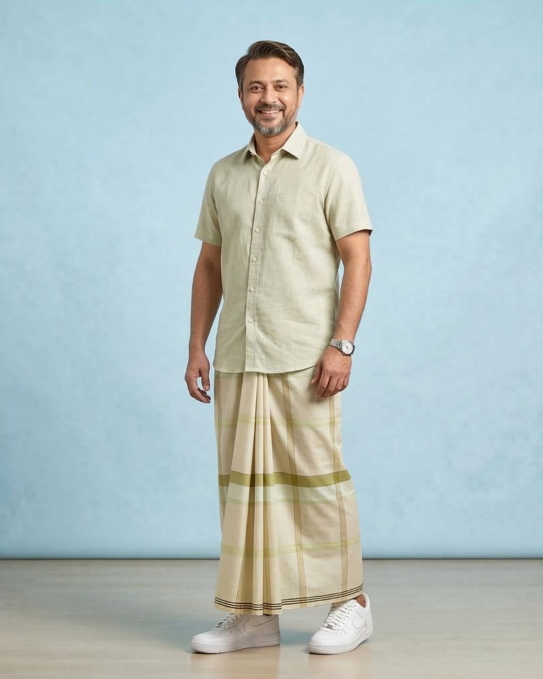 Cream Check Cream Check-Premium Handloom Lungi - Image 1