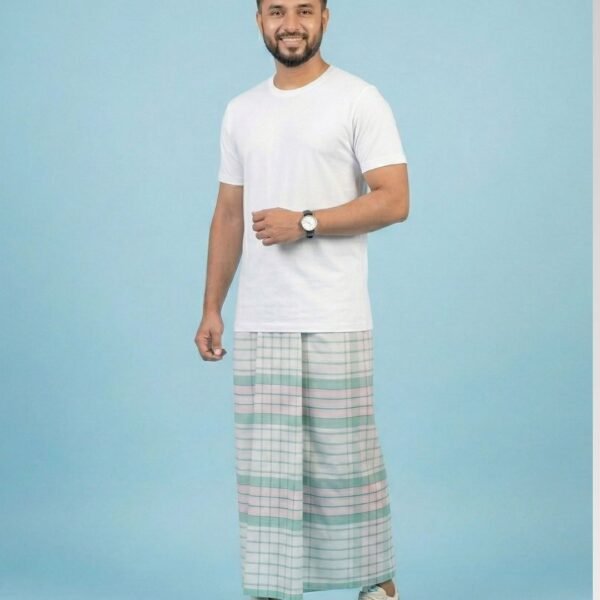 Green/Blue Line Premium Handloom Lungi-Soft, Breathable and Authentic