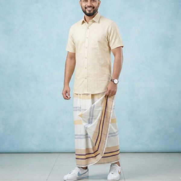 Yellow/Blue Check Premium Handloom Lungi-Soft, Breathable and Authentic