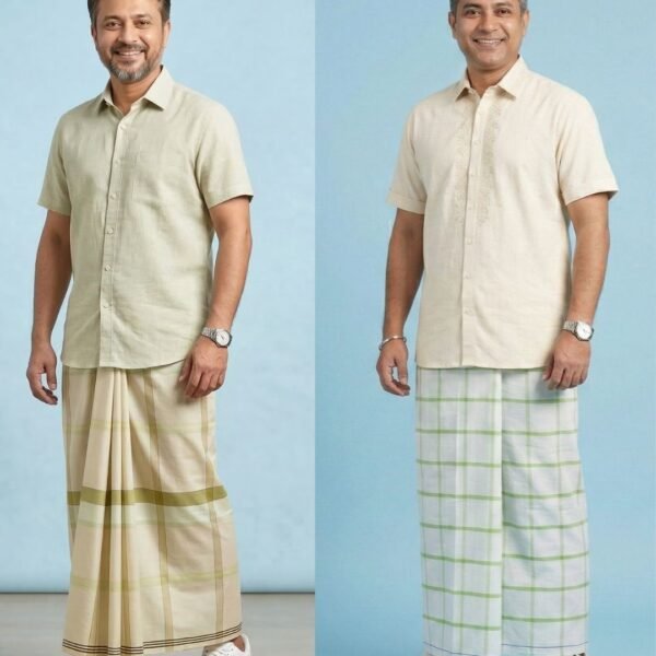 Cream Check + Green Box- Premium Handloom Lungi