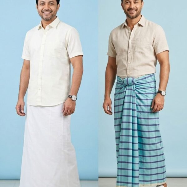 White + Blue Check Combo-Handloom Lungi